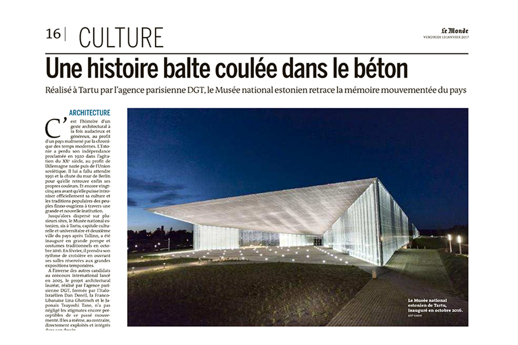 Publication. 'Le Monde' writes the Estonian Museum Lina Ghotmeh — Architecture Pages de EE01_ENM_0120172_lemonde