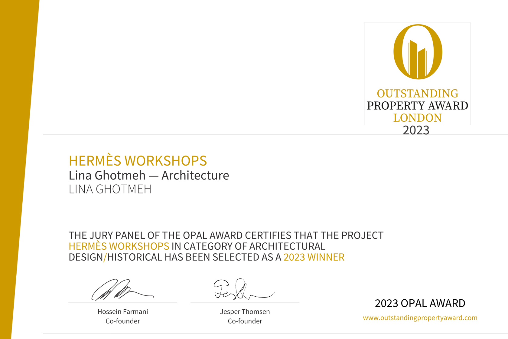 Award. Opal Award, Hermès Workshops. Lina Ghotmeh — Architecture OPAL-AWARD_News_01